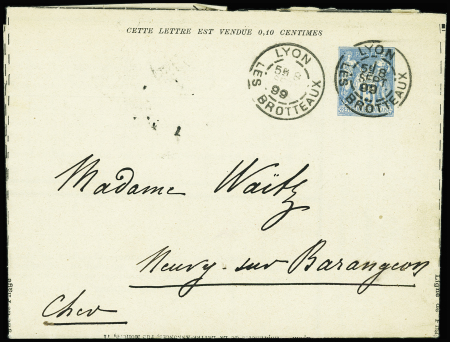 Lettre annonces dépliante 15c Sage OBL Lyon (1899) complète avec sa page de correspondance, pubs diverses dont vins et alcool, photographie, cycles,...