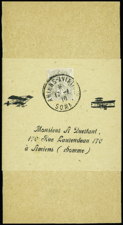 N°107 OBL CAD rond "Amiens aviation Somme" (17.8.10) sur imprimé sous bande. TB