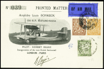 GB n°161 + 162 OBL Croydon aérodrome (1.7.25) sur carte postale spéciale London - Paris par hydravion avec signature de Robert Bajac (Muller n°135 GB)