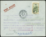Madagascar n°189 OBL Tananarive (28.10.36) sur env. du voyage d'études d'Assollant avec signature de jean Assollant au recto et CAD de toutes les étapes