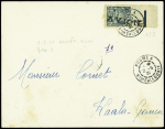 Nouvelle Calédonie n°123 avec grande surcharge "avion" OBL Nouméa (2.5.31) sur lettre pour Kaala - Gomen avec au verso CAD de Kone (2.5), Voh (4.5),...