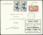 3/7.12.1937 Djibouti - France par Japy, env. avec cachet rect noir imprimé "avion Japy Istres - Djibouti" avec date erronée "1397" au lieu de "1937"