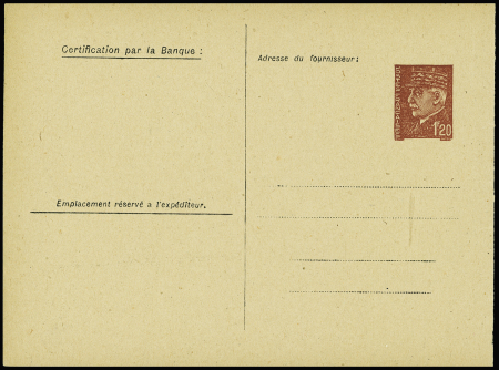 Entier Carte postale 1F20 Pétain . avec fiche de 1000 points textiles (PET D9a) neuve. TB