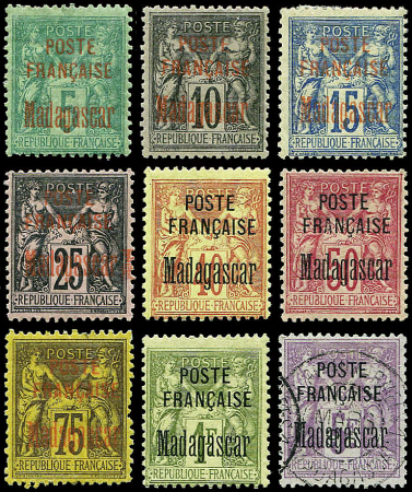 N°14/22 série surchargée POSTE FRANCAISE, neuf * dont N°22 oblitéré, TB