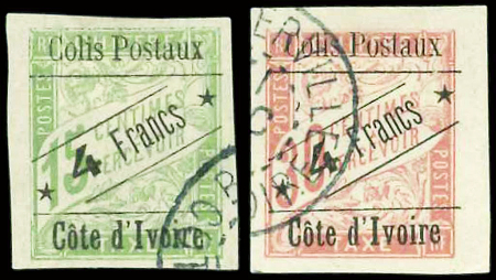 COLIS-POSTAUX N°9 et 10 4f. sur 15c. et 4f. sur 30c. obl., TB