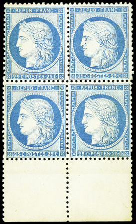 N°60C 25c. bleu, T III, BLOC de 4 bdf, neuf *, TB
