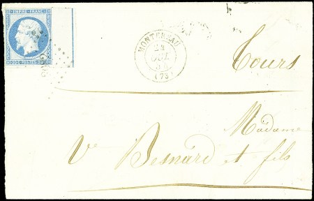 N°14Ai 20c bleu, T I, bdf, FILET D'ENCADREMENT, obl. PC 2082 s. LSC, càd T15 MONTEREAU 24/10/54, arr. TOURS 25/10, TB