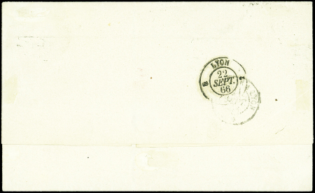 N°22 20c bleu, obl. GRILLE s. LSC, càd CORPS EXP. D'ITALIE 2e DIVISION 19/9/66, arr. LYON 22/9, TTB
