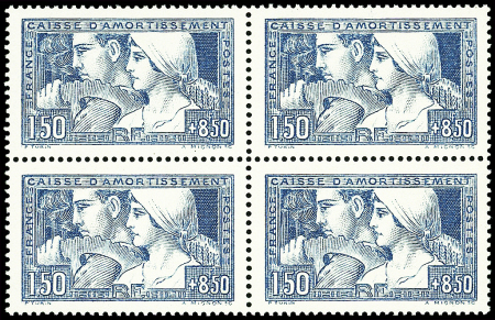 N°252b Le Travail, 1f50 + 8f50, T III, BLOC de 4 bdf, neuf **, TB