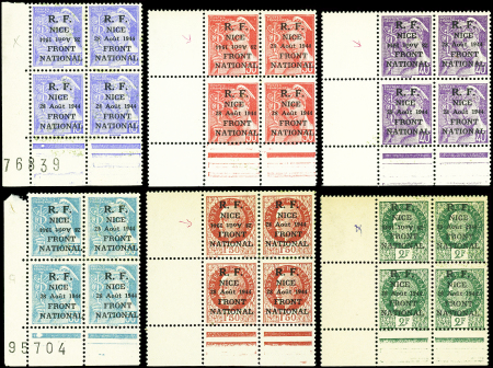 NICE N°1/6 BLOCS de 4 cdf, dont une série avec date renversée, neuf **, TB, signé Mayer