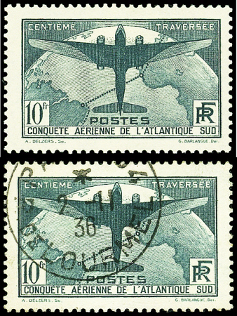 N°321 Atlantique Sud, 10f. vert foncé, neuf * et obl. 2/11/36, TB