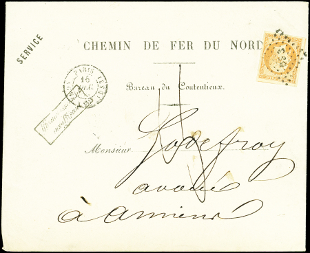 N°16 40c orange, obl. Los. DS3 s. Env. Chemins de Fer du Nord, càd PARIS 16/12/59, "affrt insuff." en NOIR et Taxe 8, TB