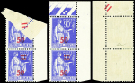 N°482 Paix, 50 s. 90c. outremer, 1 ex. barres AU VERSO par pliage, tenant à normal, neuf *, TTB