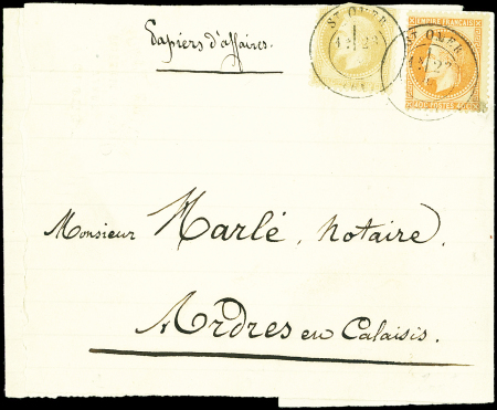 N°28B et 31, 10c et 40c obl. càd St OMER 22/8/- s. Papiers d'affaires, TB