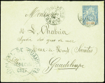 Env. Entier 15c. bleu obl. càd QUANGYEN 1/9/04, cachet du Médecin Chef, arr. BASSE TERRE Guadeloupe 22/10, TB