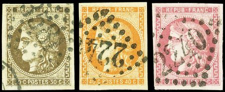 N°47, 48 et 49, 30c., 40c. et 80c., obl. GC, exemplaires choisis, TB/TTB