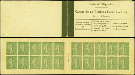 N°130-C1 Semeuse Lignée, 15c. vert-olive, n°130d, T V, Papier GC, texte sur couv., TB