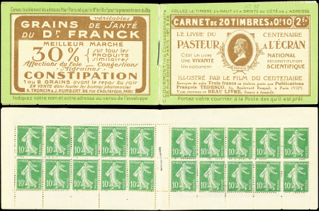 N°159-C3 Semeuse Camée, 10c. vert, n°159c, T IC, S. 28, PASTEUR à L'ECRAN, TB