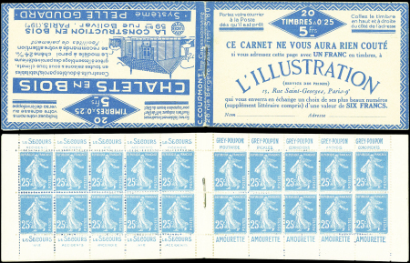 N°140-C15 Semeuse Camée, 25c. bleu, n°140e, T II, S. 80, L'ILLUSTRATION/CHALETS en BOIS, TB