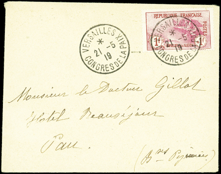 N°154 obl. VERSAILLES/CONGRES DE LA PAIX 21/5/19 s. Env., arr. PAU le 2(7)/5/19, TB