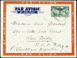 N°321 obl. PAU RP 1937 s. Env. Par Avion, arr. BUENOS AYRES 3/4, TB