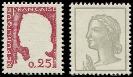 N°1263g et 1263h Marianne de Decaris, 0,25, gris et rouge OMIS, neuf **, TB