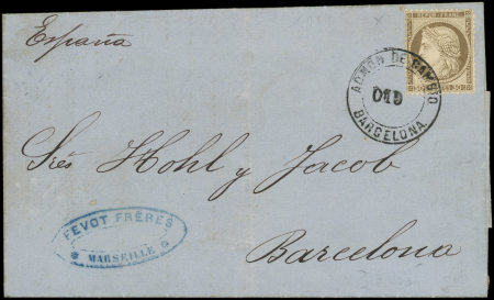 N°56 30c brun, obl. cachet ADMON de CAMBIO BARCELONA s. LSC, arr. BARCELONA 9/6/76, TB