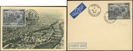 N°29 Paris, 1000f, obl. + une env. PJ et une carte maximum, TB