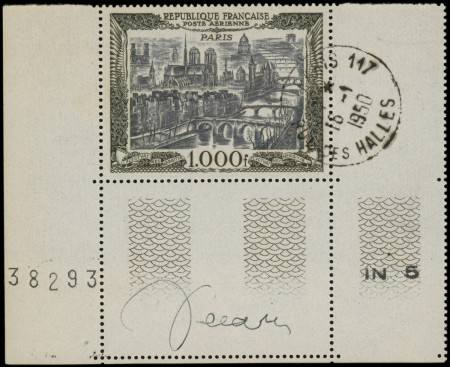 N°29 Paris, 1000f, obl. + une env. PJ et une carte maximum, TB