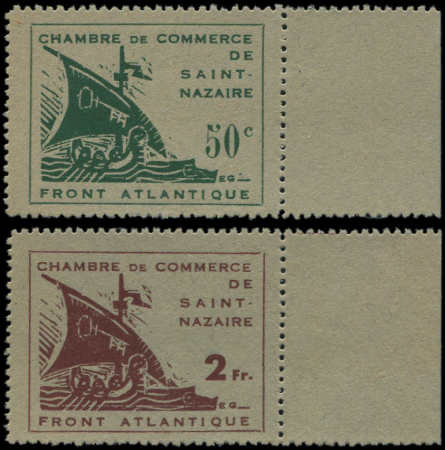 N°8/9 50c et 2f, bdf, toujours sans gomme, TB