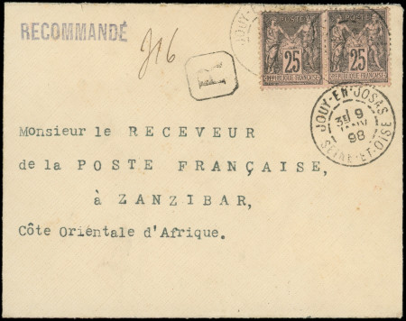 N°97 PAIRE obl. càd JOUY-EN-JOSAS 9/1/98 s. Env. Rec., arr. ZANZIBAR 27/1, TB