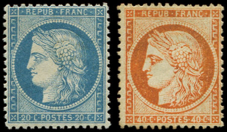 N°37 et 38, 20c bleu et 40c orange, neuf *, g. non garantie, cote (*), TB
