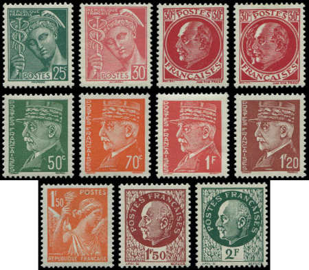 N°411a, 412b, 435a, 506a, 508a, 511b, 514a, 515a, 517j, 518a Intelligence Service + Faux Pétain-Laval, neuf **, TB