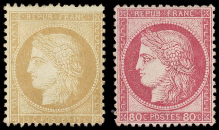 N°57 et 59, 80c rose et 15c bistre, neuf *, gno, TB, cote (*)