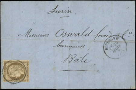 N°56 30c brun, obl. càd T16 BOUROGNE 30/3/76 s. LAC, date PRECOCE, officiellement càd s. t. le 1/4/76, arr. BASEL, TB