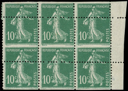 N°159 Semeuse Camée, 10c vert, BLOC de 4 PIQUAGE à CHEVAL, neuf **, TB