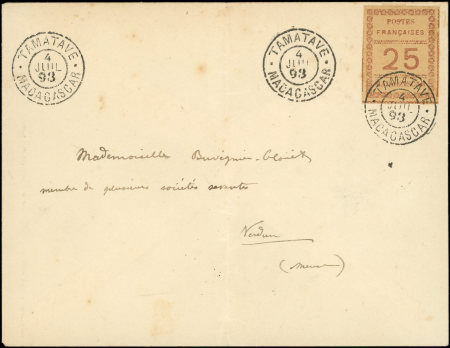 N°11 25c brun sur chamois obl. càd TAMATAVE 4/7/93 s. Env., TB