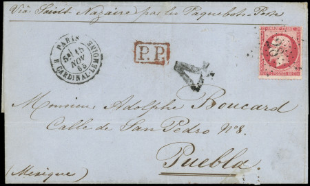 N°24 obl. Etoile 28 s. LSC, càd R. Cardinal Lemoine 15/11/65 pour PUEBLA par Paquebot Poste, Taxe locale 4, TTB