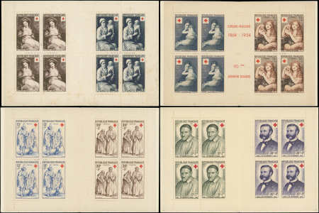 N°966/67, 1006/07, 1140/41, 1187/88 Carnets Croix Rouge 1953/54, 1957/58, neuf **, TB