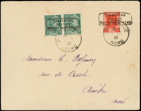 Poste N°412 : PAIRE + N°325, tous surch. DUNKERQUE et obl. s. Env., arr. ARNEKE 3/7/40, TB
