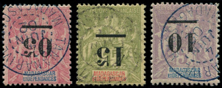 N°48a/50a Types Groupe surch. de 1902, surcharge RENVERSEE, obl., TB