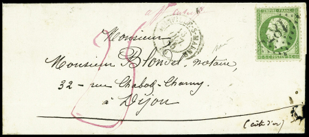 N°20 5c vert obl. GC sur lettre de Joinville-sur-Marne,