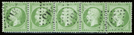 N°20 5c vert, bande de 5, obl. GC 2915 (Poitiers, Vienne),