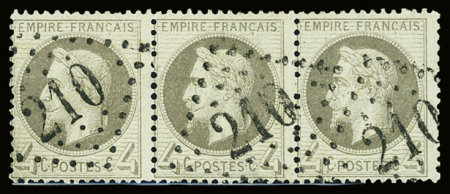 N°27A 4c gris, bande de trois, obl. GC 210 (Aubin,