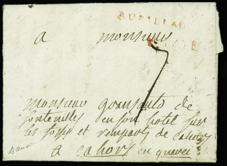 Lettre avec MP rouges "Aurillac" + "Payé" (L n°4A