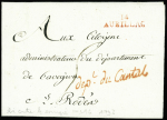 2 lettres : MP rouge "14 Aurillac" + cursive rouge
