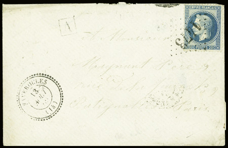 N°29 OBL GC 1472 + T22 Faverolles (1869) + boite u