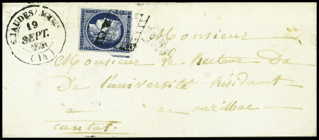 N°4 OBL grille + T14 Chaudesaigues (1851) sur lett