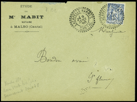 4 lettres AFF n°90, 15c Sage, OBL CAD perlés La Ca
