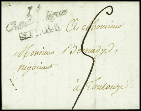 Double cursive "14 Chaudesaigues ST Flou" (1821), 